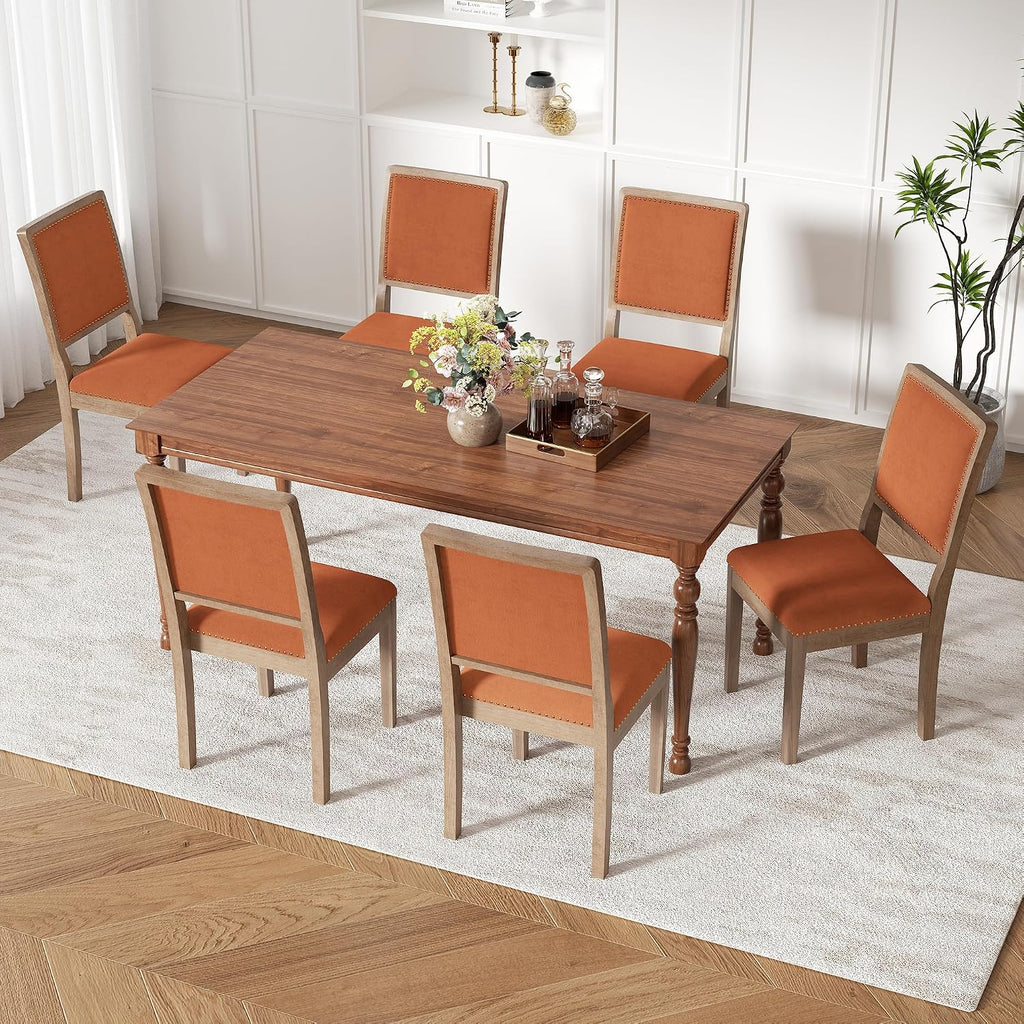 Dining Chairs Set of 2, Mid Century Modern Upholstered Dining Room Chairs, Fabric High Back Kitchen Chairs with Nailhead Trim and Wood Legs for Living Room Kitchen Restaurant, Orange