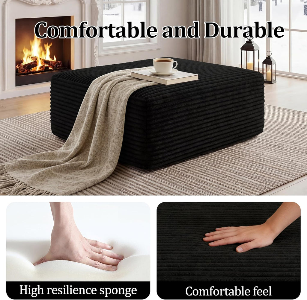 Ottoman, Modern Corduroy Cloud Foot Rest Foam Support, Oversized Modular Sectional Sofa Stool for Living Room, Bedroom & Small Spaces, No Assembly Required (Black, Ottoman)