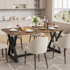 IRONCK 63" Dining Table for 4-6, Modern Rectangular Kitchen Table with Sturdy Metal Frame & Geometric Legs for Dining Room, Easy Clean-Brown
