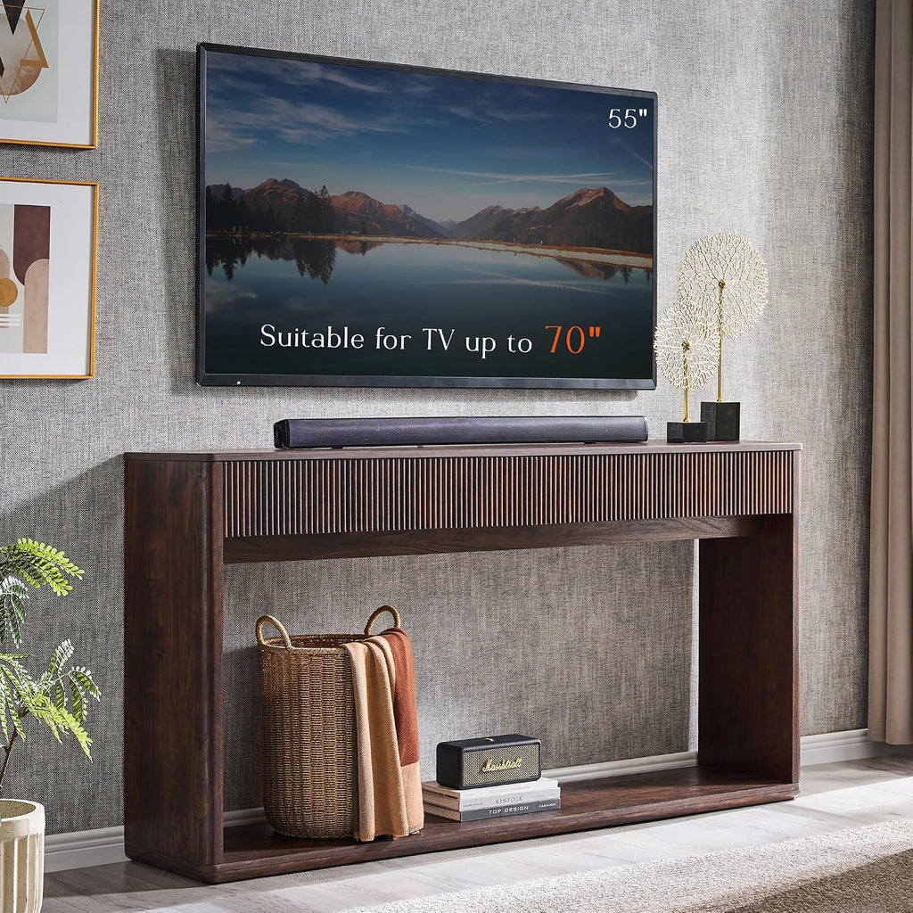 OKD 63" Fluted Console Table for Entryway with 2 Large Drawers, Dark Walnut | Modern Entryway Table, Long Sofa Table Behind Couch for Living Room, Hallway, Couch, Foyer, Versatile Storage
