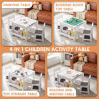 GABHX Kids Table and Chair Set, 3 in 1 Wooden Activity Table with Bookshelves and Storage Drawer, 2 in 1 Detachable Tabletop Construction Play Table Set for Drawing, Reading