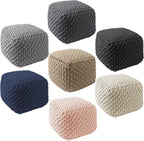 Casafield Square Pouf Ottoman, Black - 18.5" W x 18.5" D x 14.5" H Cotton Knit Foot Stool - Boho Floor Pouffe for Living Room, Bedroom, Home Office