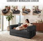 Futon Sofa Bed Modular Loveseat Sleeper Folding Pull Out Couch with Pillows, No Assembly Required Couch for Living Room Bedroom Guest Room (Grey, 53.15" Loveseat Sofa)