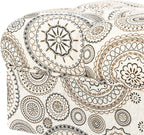 Adeco 20-inch Tufted Ottoman Stool with Wood Legs, Upholstered Foot Rest for Living Room & Bedroom, Mid-Century Boho Accent Stool, Teal Paisley Floral