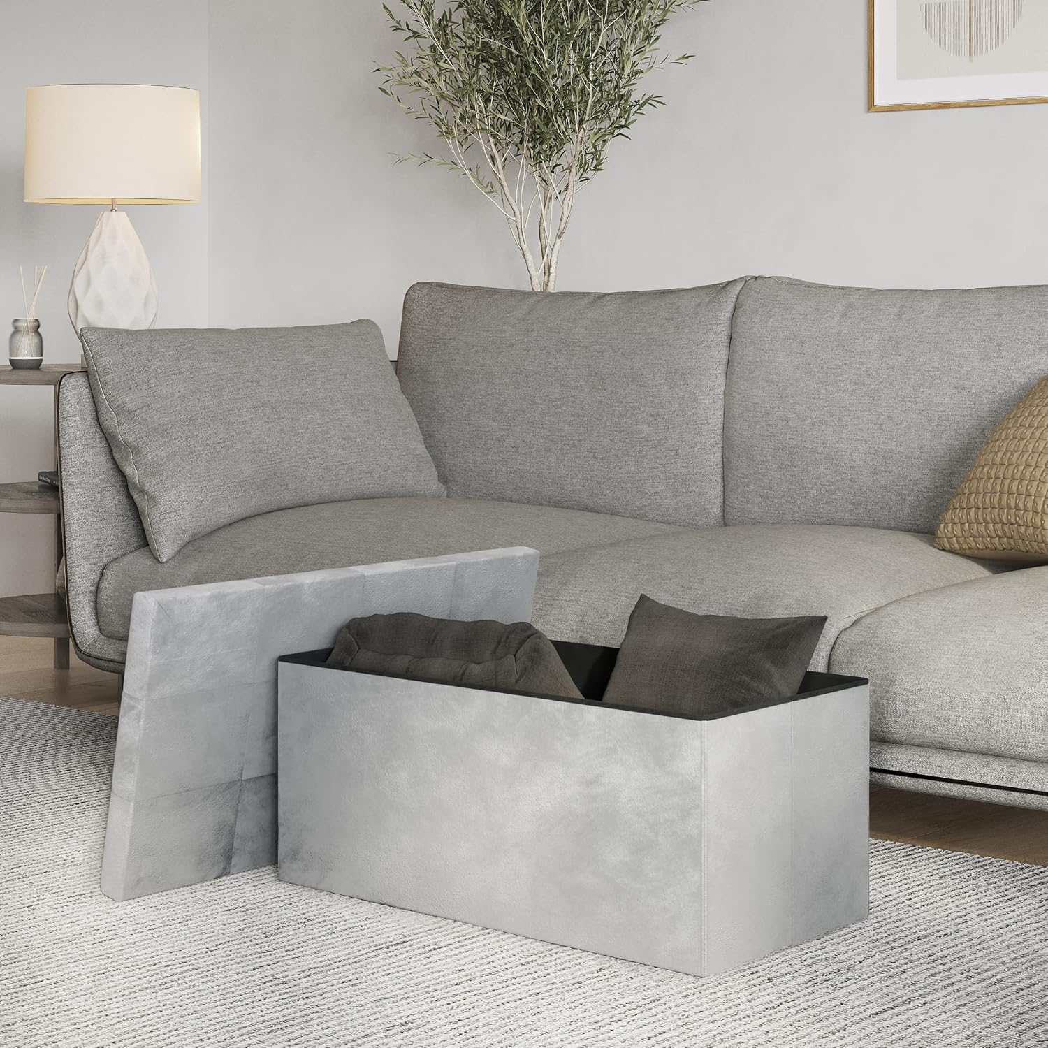 Storage Ottoman - Velvet Tufted Footrest, Linen Chest, or Bench Organizer with Removable Lid for Bedroom, Dorm Room, or Entryway by Lavish Home (Gray)
