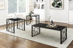 Polay 3pc Stylish Occasional Table Set Marble Print Tempered Glass Top | Features marble print tempered glass tops, metal base with lower shelf for storage. Ideal for modern living room, office