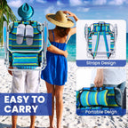 Portable Recliners Chair for Adults, Outdoor Camping Chair Lay Flat Folding Backpack Reclining Chair with 5 Positions, Headrest, Zipper Pouch, Cup Holder, NEW Srtiped