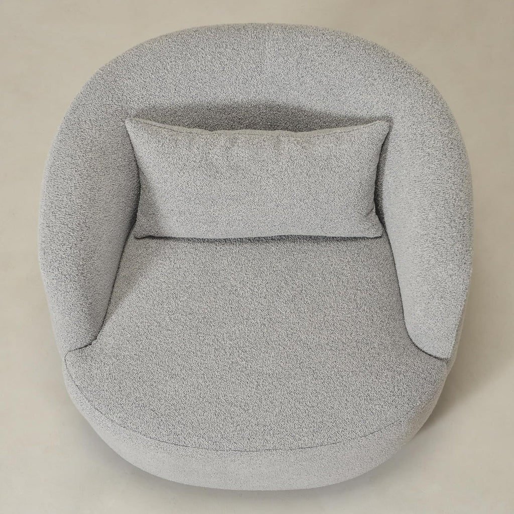 KINWELL 34" Wide Sherpa Swivel Barrel Chairs Set of 2, No Assembly Round Boucle Upholstered Accent Chairs Armchairs Single Sofa Chair with Toss Pillow for Living Room and Bedroom, Gray