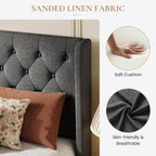 SHA CERLIN Queen Upholstered Bed Frame, Button Tufted Design, Dark Grey