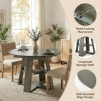 Round Extendable Dining Table Set for 6, 43"-59" Rustic Grey Expandable Kitchen Table with 6 Blue Velvet Tufted Chairs, Farmhouse Wooden Extendable Dining Room Table Set for Small Space Apartment