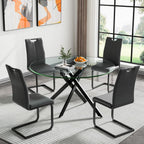 Henf 5 Piece Round Glass Dining Table Set, Modern 47 Inch Dining Room Table Set for 4 Circle Black Kitchen Set with Glass Tables and 4 PU Leather Chairs for Kitchen Dining Cafe