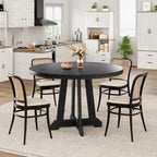 47" Round Dining Table for 4–6 People, Farmhouse Wooden Kitchen Table with Reinforced Legs, Dining Room Table with Adjustable Foot Pads for Home & Restaurant,Black