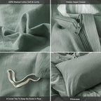 MooMee Bedding Duvet Cover Set 100% Washed Cotton Linen Like Textured Breathable Durable Soft Comfy (Heathered Green, Palatial King/Oversized King 120"x98")