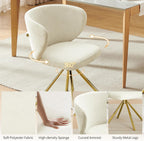 Art Leon Swivel Dining Chairs Set of 2 - Modern Fabric Upholstered Kitchen Dining Room Chairs, Armless Accent Chairs with Golden Metal Legs, Side Chairs for Vanity, Off White