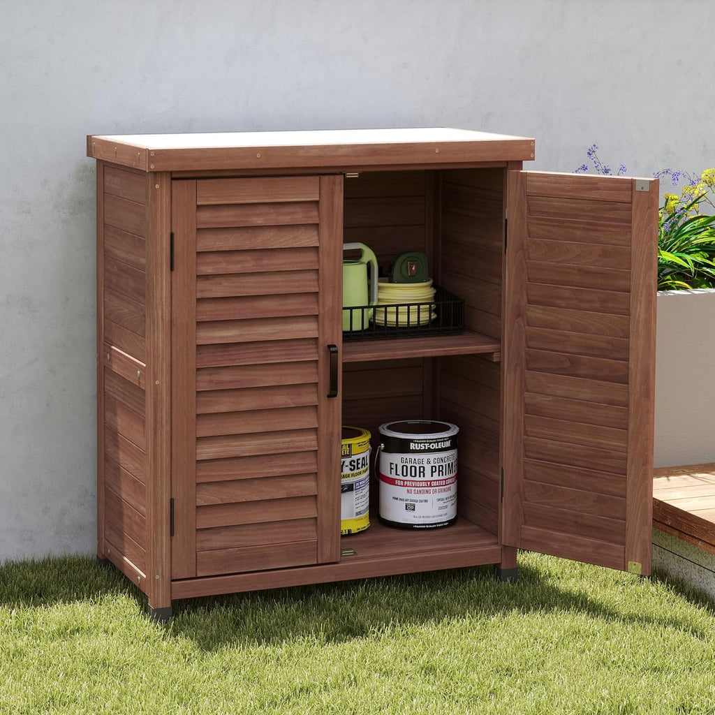 32" Solid Wood Modern Sideboard, Farmhouse Buffet with Rustic Design, Storage Cabinet for Dining Room with Ample Storage for Outdoor Patio Garden Spaces, Brown