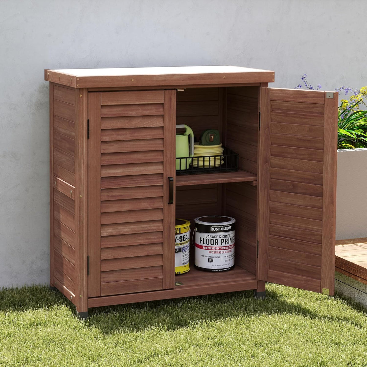 32" Solid Wood Modern Sideboard, Farmhouse Buffet with Rustic Design, Storage Cabinet for Dining Room with Ample Storage for Outdoor Patio Garden Spaces, Brown
