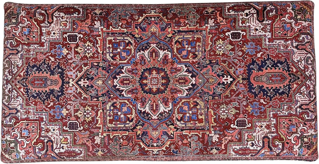Boho Red Heriz Rug Upholstered Ottoman Bench, Piano Bench, Decorative Farmhouse Bench, Wood Bench, Entryway Footstool Ottoman Bench, Kitchen Dining Bench (18x18X36, Red Heriz)