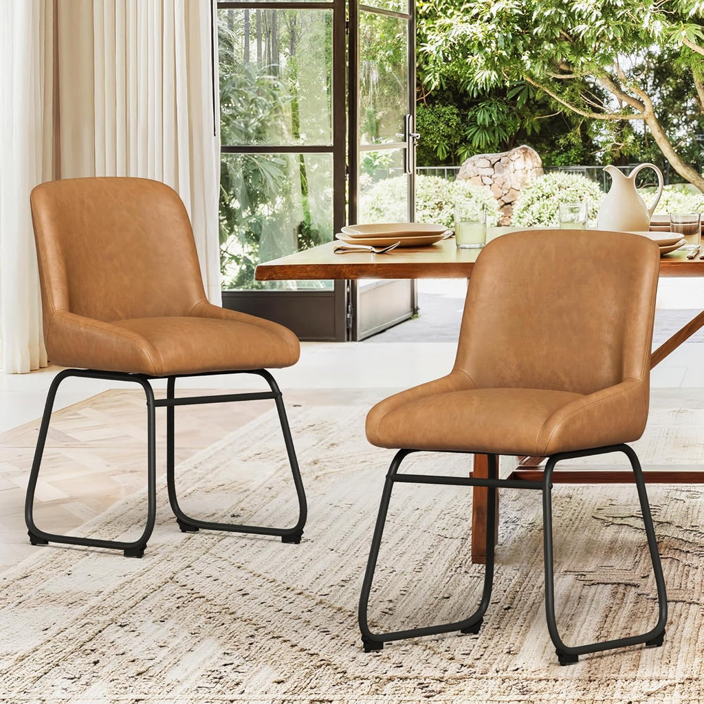 LUE BONA Comfortable Dining Room Chairs Set of 4, Modern Upholstered Kitchen Chairs with Padded Back & Thick Metal Legs, Brown PU Leather