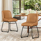 LUE BONA Comfortable Dining Room Chairs Set of 4, Modern Upholstered Kitchen Chairs with Padded Back & Thick Metal Legs, Brown PU Leather