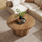 Tribesigns 31.5" Round Coffee Table for Living Room, Farmhouse Circle Center Cocktail Table with Fluted Drum Base, Wooden Living Room Furniture for Apartment, Small Space, Brown