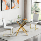 HomVent 3 Piece Square Glass Dining Table Set, Square Glass Kitchen Table Set for 2 with 2 PU Upholstered Dining Chairs for Kitchen Dining Room