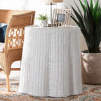 bali & pari Palm Bohemian White Scalloped Rattan End Table