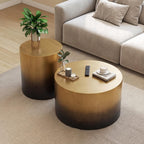 Merax 2-Piece Ombre Gradient Brass Black Iron Drum Table Set | Round Cylindrical Coffee Table & Side Table Combo for Living Room