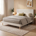 GAOMON King Size Bed Frame, Velvet Upholstered Platform Bed, Beige