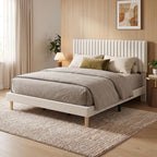 GAOMON King Size Bed Frame, Velvet Upholstered Platform Bed, Beige
