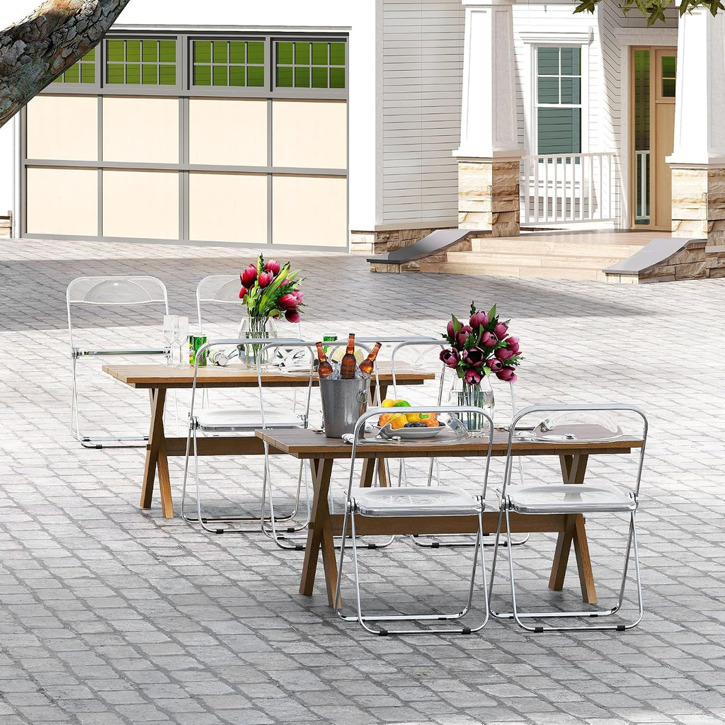 Real Relax Acrylic Folding Chairs,Foldable & Stackable Clear Chairs with Metal Chrome Frame, Indoor and Outdoor, for Home, Office, Party & Events,Set of 6,350LB,Transparent