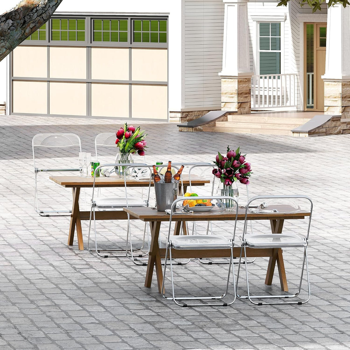 Real Relax Acrylic Folding Chairs,Foldable & Stackable Clear Chairs with Metal Chrome Frame, Indoor and Outdoor, for Home, Office, Party & Events,Set of 6,350LB,Transparent