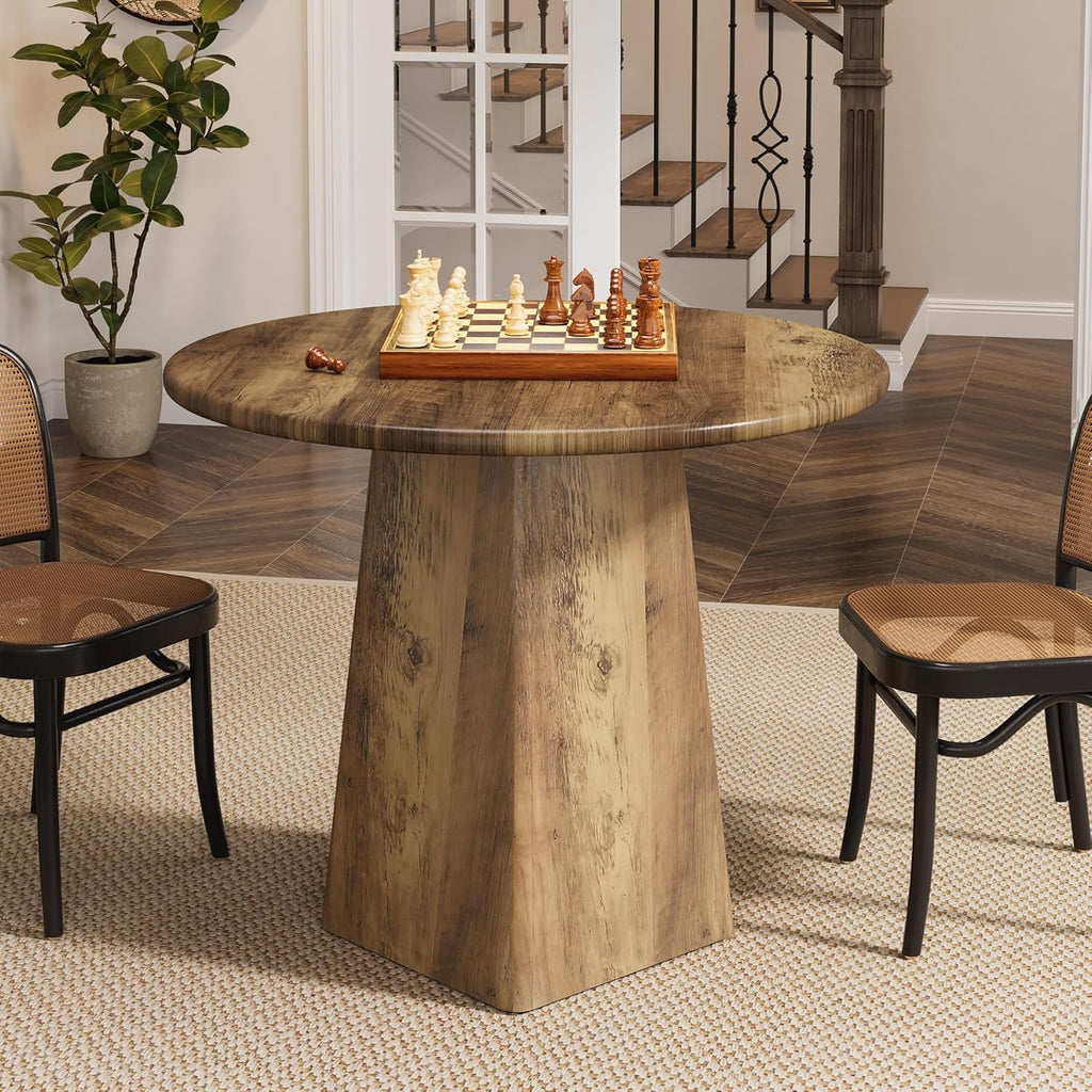Tribesigns 31.5-Inch Round Dining Room Table for 2-4, Farmhouse Small Kitchen Dinner Table with Square Base for Dining Room Living Room, Rustic Brown