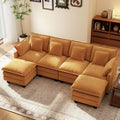 Ihanherry 107" Modular Sectional Cloud Sofa, U Shaped 6 Seat Chenille Couch with Movable Ottoman and 48" Deep Seat, Convertible Couches for Living Room, Orange