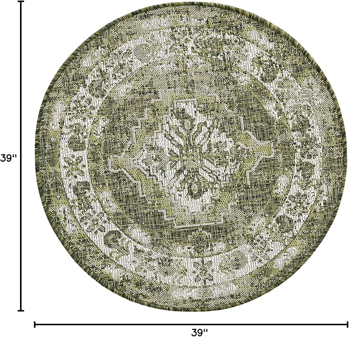 Unique Loom Outdoor Traditional Collection Area Rug - Valeria (3' 3" Round, Green/ Light Green)