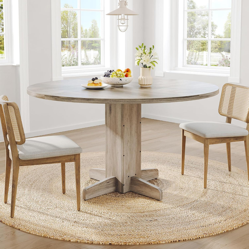 Round Dining Table for 4-6 People,Circle Dining Table, 47 Inch Farmhouse Kitchen Table with Sturdy Pedestal Base,Finish Circle Table for Dining Room, Living Room, Apartment
