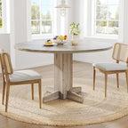 Round Dining Table for 4-6 People,Circle Dining Table, 47 Inch Farmhouse Kitchen Table with Sturdy Pedestal Base,Finish Circle Table for Dining Room, Living Room, Apartment