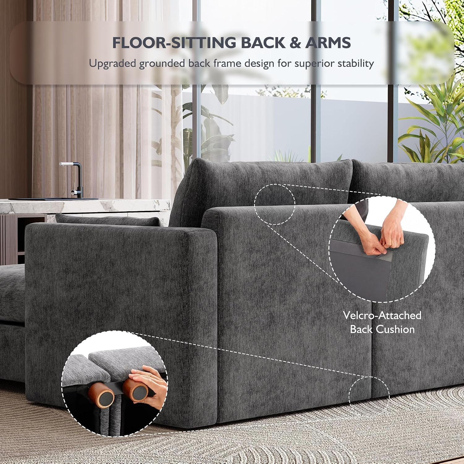 Ihanherry 146" Oversized Modular Sectional Sofa, Modern V Shaped Cloud Couch with 2 Storage Ottoman, 8-Seat Comfy Chenille Deep Seat Sofa with 2 Pillows for Living Room, Grey