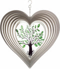 ISEO Silver Heart Wind Spinner for Yard and Garden, Hanging Outdoor Decor, Porch and Patio Decorations, Weather Resistant, 12”