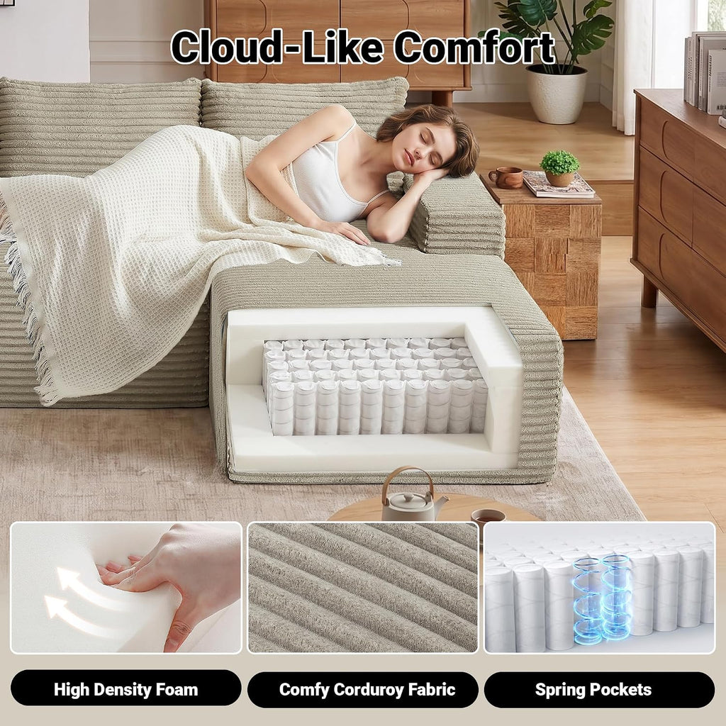 Cloud Sectional Couch, 97 Inch Modern Modular Sectional Sofa with Deep Seat, Corduroy Couches with L-Shape Right Chaise for Living Room Bedroom, No Assembly Required(Camel)