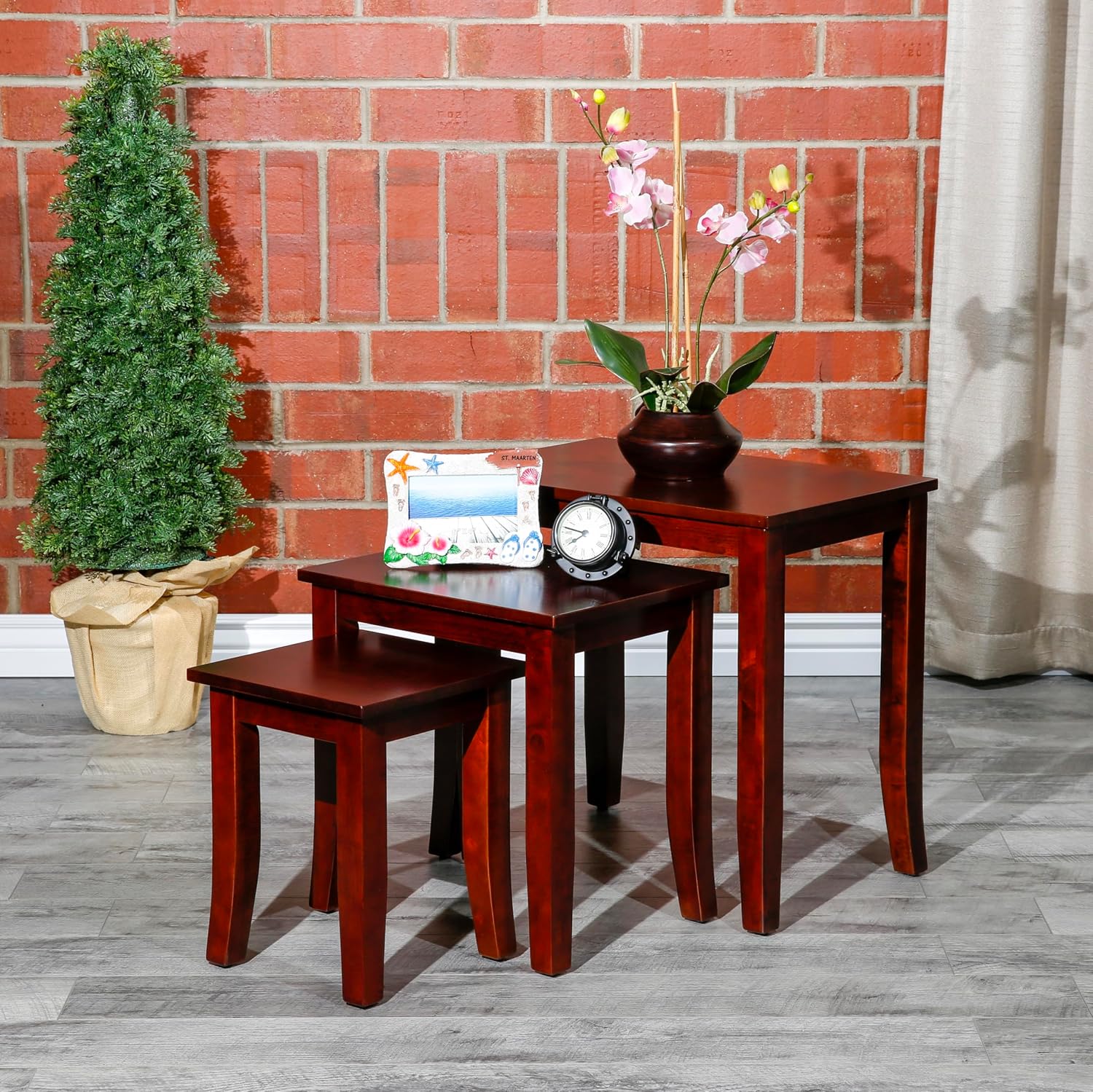3-Piece Cherry Nesting Tables, Space-Saving Furniture Set, Ideal for Apartments and Small Rooms, Multi-Purpose Use as Coffee Table, Side Table, or Display Stand, Wood