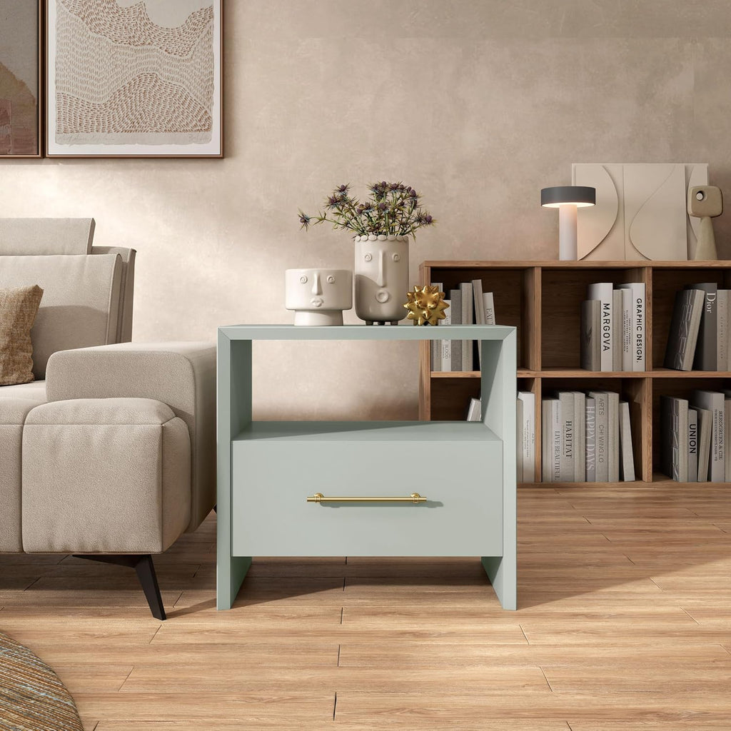 HOMES: Inside + Out Elle Modern 23-inch Rectangular End Table with Drawer and Open Shelf, Wooden Small Nightstand for Living Room, Home Office, Apartment, Small Spaces, Mint Green