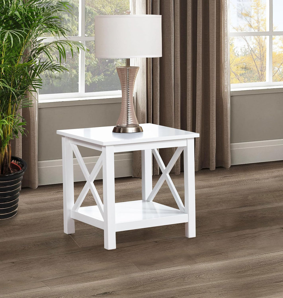 Coaster Home Furnishings - Skyview - Wood - Square End Table with Open Shelf, X-Frame Base and Coastal Style - Living Room - 20-Inch - White - 722087