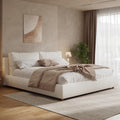Merax King Boucle Platform Bed with 2 Removable Headboard Pillows, White