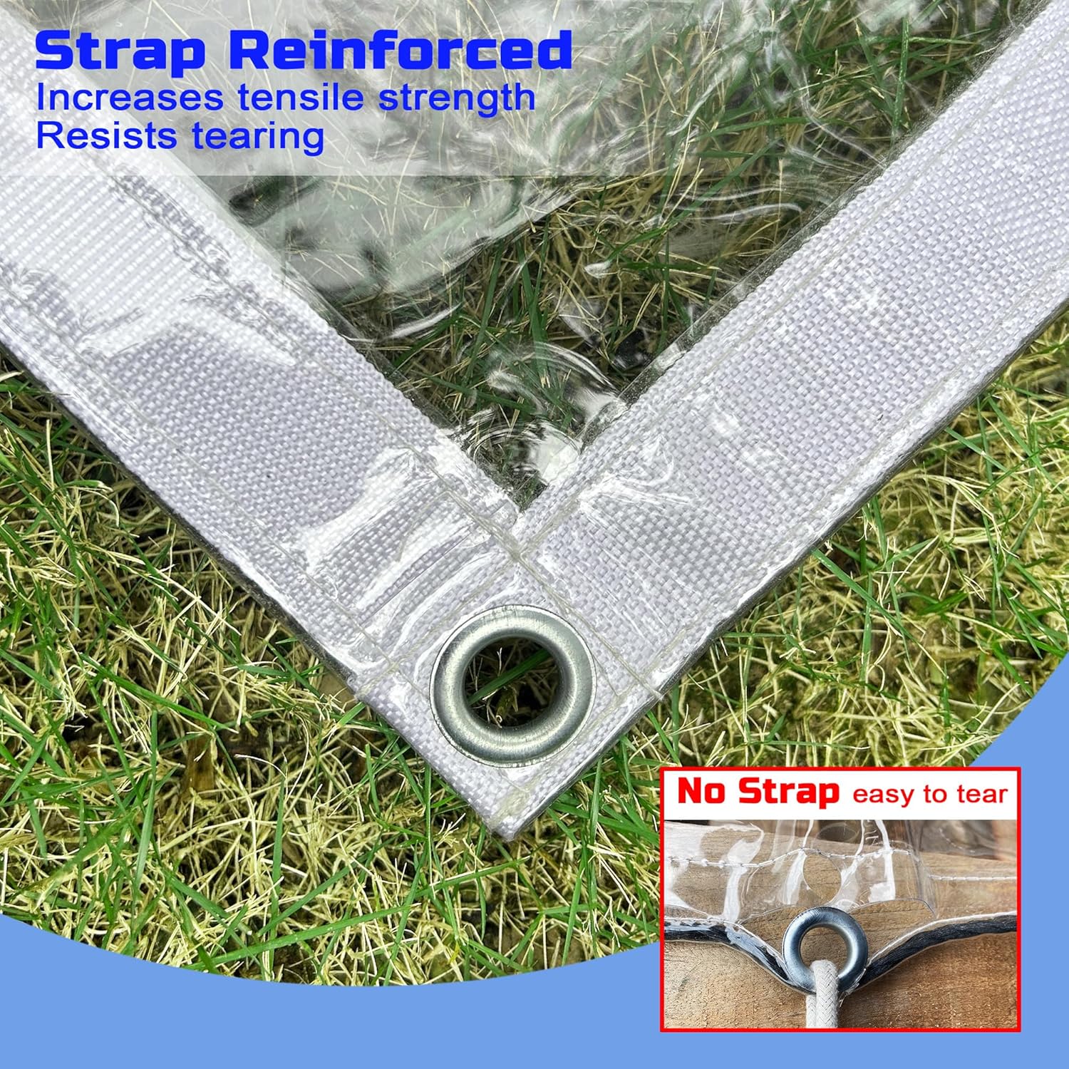 Clear Tarp 7 x 9FT, 20 Mil Clear Vinyl Tarp, Small Cover Plastic Sheeting with Grommets, Double-Stitched Reinforced Edges, Heavy Duty Tarps Waterproof and Tearproof