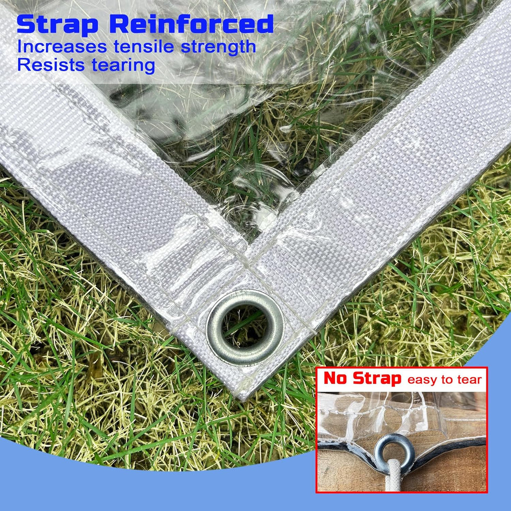Clear Tarp 6 x 8FT, 20 Mil Clear Vinyl Tarp, Small Cover Plastic Sheeting with Grommets, Double-Stitched Reinforced Edges, Heavy Duty Tarps Waterproof and Tearproof