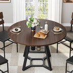 knoworld Round Dining Table for 4, Kitchen Tables Dining Room Circle Dinner Table with Pedestal Metal Frame, Space Saving Wood Industrial Kitchen & Dining Room Tables, Walnut 43In