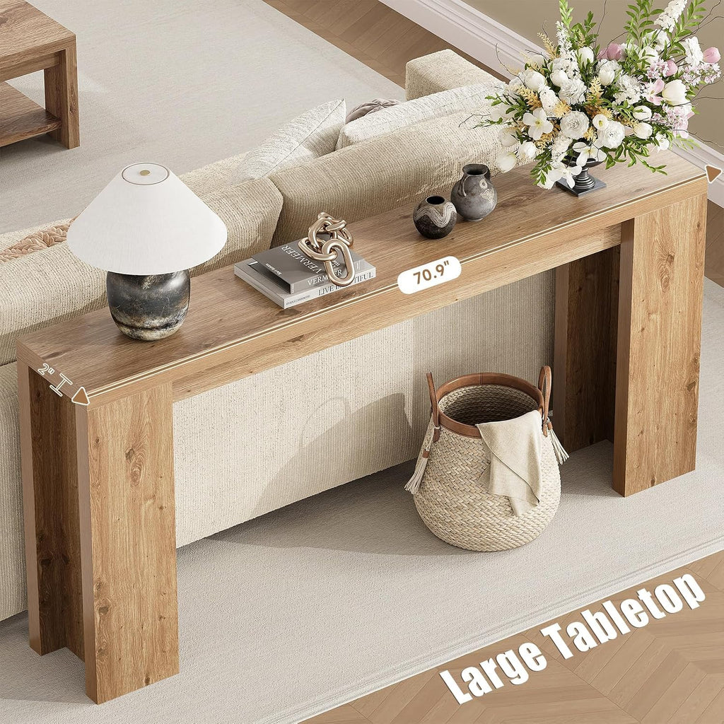 karlott 70.9" Extra Long Console Table, Farmhouse Entryway Table, Brown | Thickened Base Wooden Sofa Table, Behind Couch Table, Farmhouse Accent Table, Suitable for Hallway, Entrance and Living Room