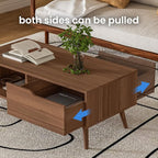 Brown Coffee Table, Mid Century Modern Coffee Table with Drawer & Shelf, 39'' Wooden Simple Console Table for Living Room