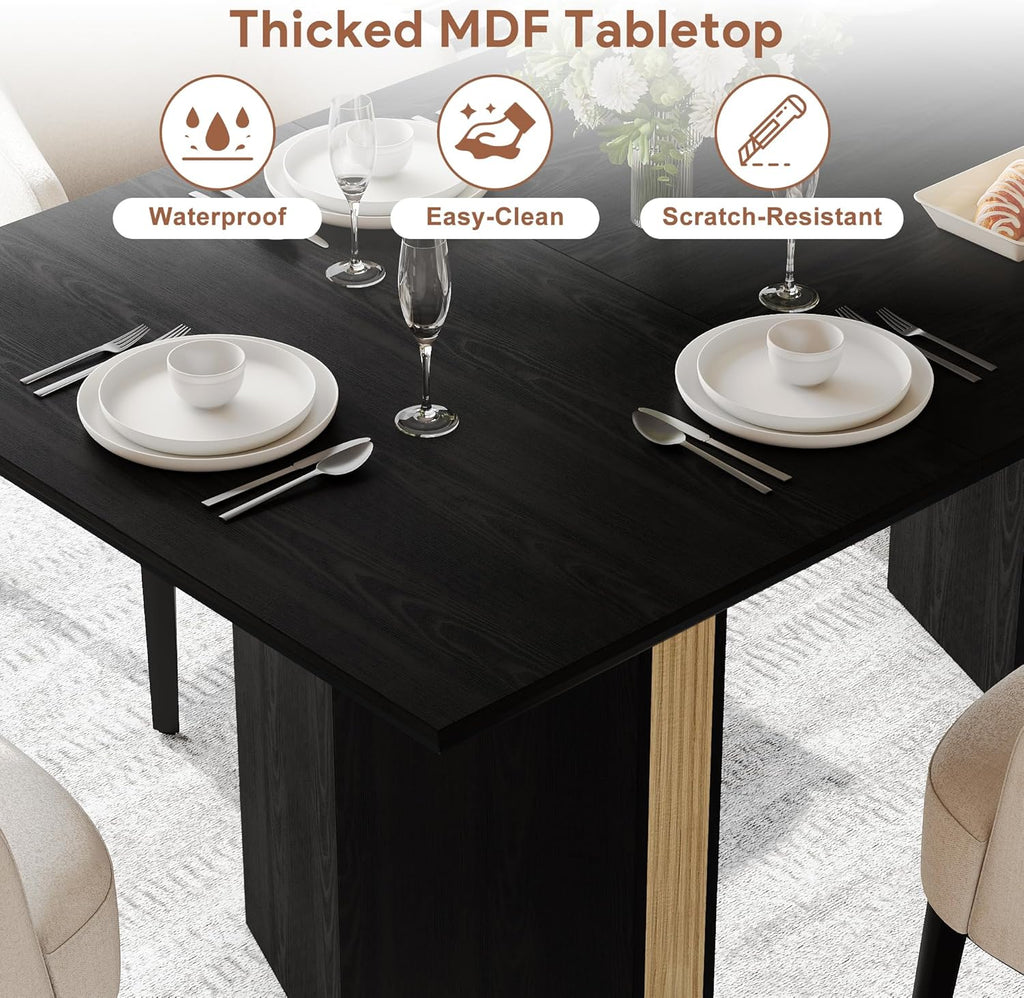 Einhomn 71" Dining Table for 6-8, Rectangular Farmhouse Kitchen Table with Sturdy Diamond-Shaped Legs & Solid Back Panel, Modern Wood Dinner Table for Dining Room, Living Room, Black