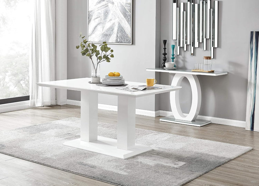 Furniturebox Imperia High Gloss Rectangular Dining Table – Multiple Colors Available - Modern 4-6-Seater Table Only (White, 6 Seater)